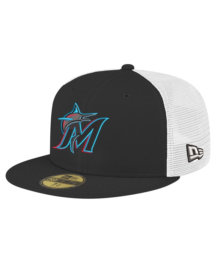 New Era Men's Black Miami Marlins Team Color 59FIFTY Trucker Fitted Hat