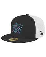 New Era Men's Black Miami Marlins Team Color 59FIFTY Trucker Fitted Hat