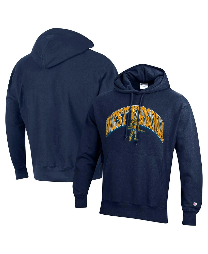 Champion Men's Navy West Virginia Mountaineers Vault Late Night Reverse Weave Pullover Hoodie