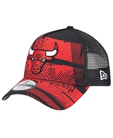 New Era Men's Black/Red Chicago Bulls Tip Off A-Frame Trucker 9FORTY Adjustable Hat