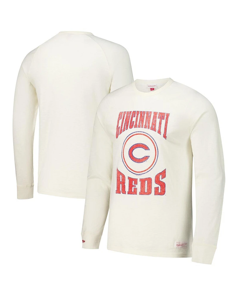 Mitchell & Ness Men's Cream Cincinnati Reds Arched Logo Slub Long Sleeve T-Shirt