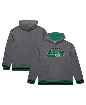 Mitchell & Ness Men's Heather Gray Philadelphia Eagles Vintage Logo Snow Washed Fleece Pullover Hoodie