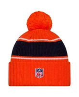 New Era Big Boys and Girls Orange Denver Broncos 2024 Sideline Sport Cuffed Knit Hat with Pom