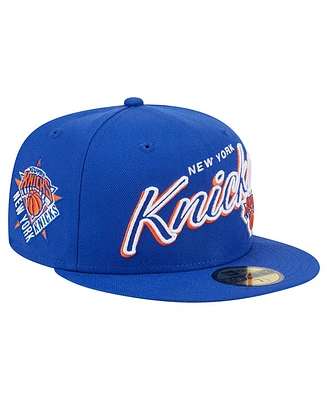 New Era Men's Blue York Knicks Sport Night Script Sided 59FIFTY Fitted Hat