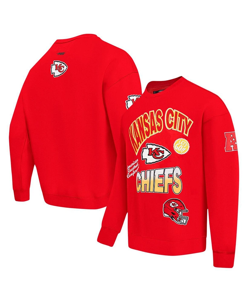 Pro Standard Men's Red Kansas City Chiefs Turn It Up Drop Shoulder Pullover Sweatshirt