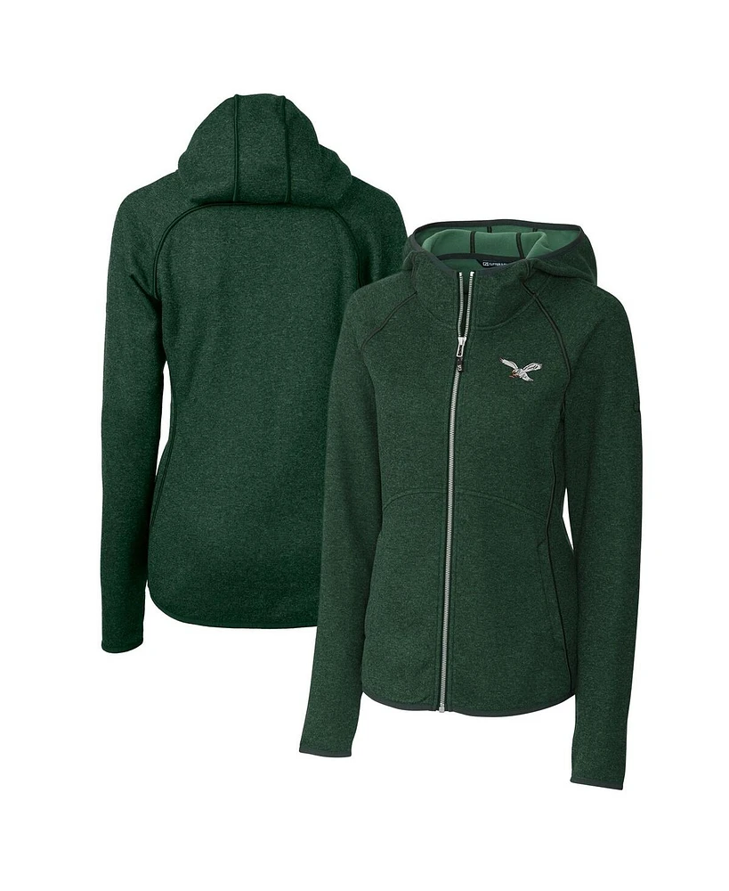 Cutter Buck Women's Green Philadelphia Eagles Gridiron Classics Logo Mainsail Sweater Knit Full-Zip Hoodie