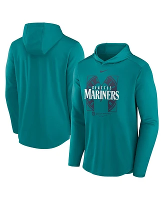 Nike Men's Aqua Seattle Mariners Team Letterman Performance Hooded Long Sleeve T-Shirt