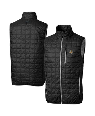 Cutter & Buck Men's Black Minnesota Vikings Rainier PrimaLoft Eco Insulated Full-Zip Puffer Vest