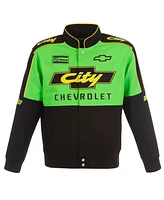 Jh Design Men's Black/Green Nascar City Chevrolet Legend Full-Snap Twill Uniform Jacket