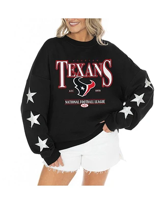 Gameday Couture Women's Black Houston Texans Rhinestone Star Sleeve Settle the Score Tri-Blend Pullover