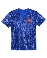 Outerstuff Juniors Francisco Lindor Royal New York Mets Name Number Sequin V-Neck Top