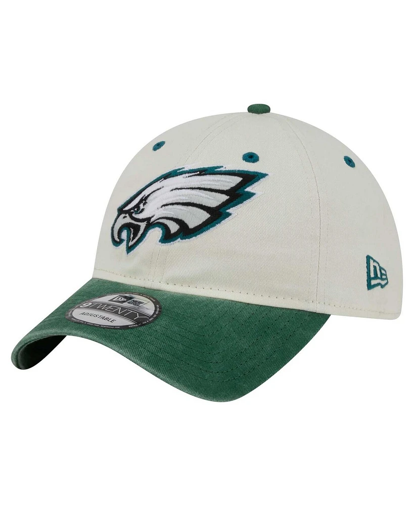 New Era Men's Cream/Midnight Green Philadelphia Eagles Classic Sidescript 9TWENTY Adjustable Hat