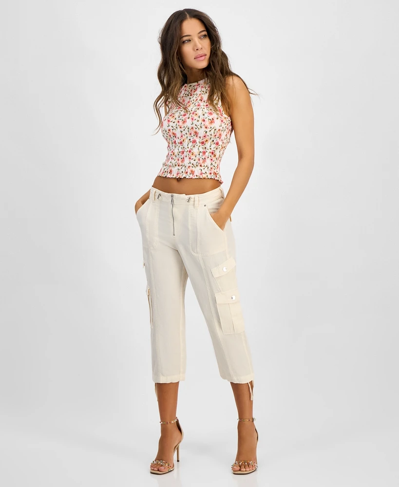 Guess Women's Kai Tie-Hem High-Rise Cargo Pants