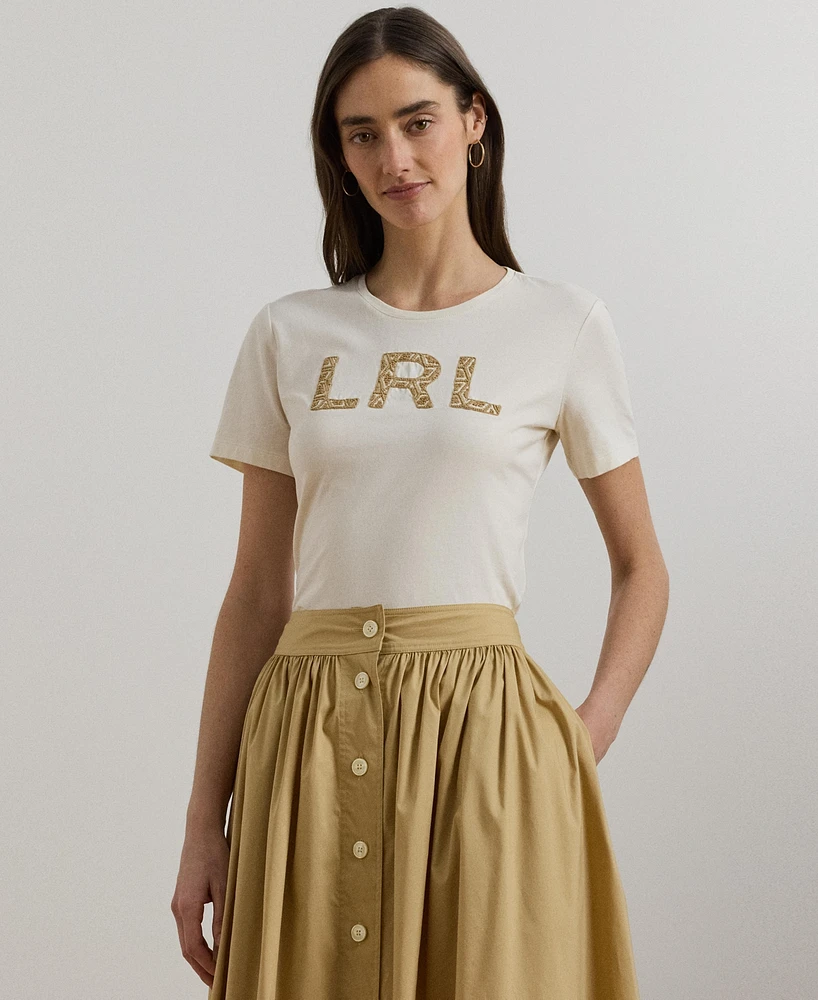 Lauren Ralph Women's French Knot-Logo Cotton Jersey Tee