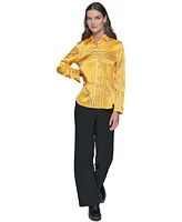 Karl Lagerfeld Paris Petite Printed Button-Front Shirt