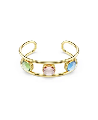 Swarovski Chroma Cushion Cut Green Gold-Tone Plated Cuff Bracelet