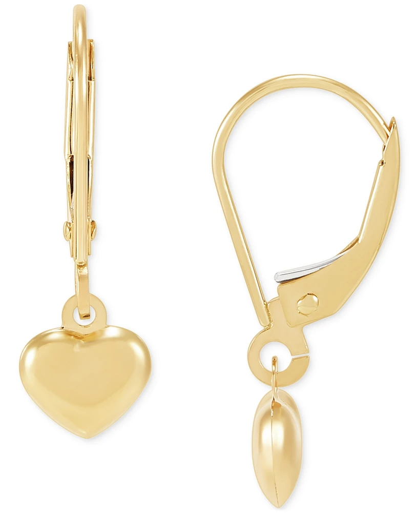 Small Heart Drop Earrings in 14k Yellow Gold