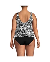 Lands' End Women's Plus V-neck Shoulder Tie Flutter Tankini Swimsuit Top