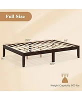 Wood Bed Frame with Wooden Slats Support and Rubber Legs