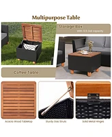 Gymax Pcs Wicker Patio Furniture Set w/ Removable Cushions Storage Coffee Table