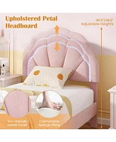 Upholstered Led Bed Frame with Adjustable Flower Headboard and Metal Support Feet