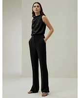 Women's Silk Straight Leg Trousers with Side Slit