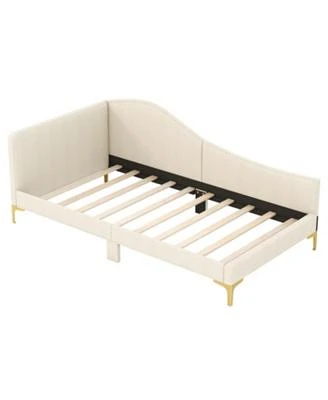 Upholstered Daybed with Metal Legs Wood Slats