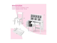 Kids Study Desk and Chair Set with Chair Hutch and Storage Cabinet for 3+ Years Old-White