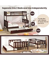 3-in-1 Bunk Bed with Trundle and Ladder, Perfect for Kids' Rooms, Sleepovers, Guest Use