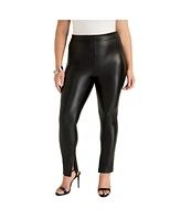 June + Vie Women's Plus Split-Hem Faux Leather Legging