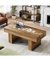 Tribesigns Rectangle Coffee Table, 47.24" Farmhouse Center Table with Slat Tabletop & Thick Base, Rustic Wooden Cocktail Tea Table for Living Room Apa
