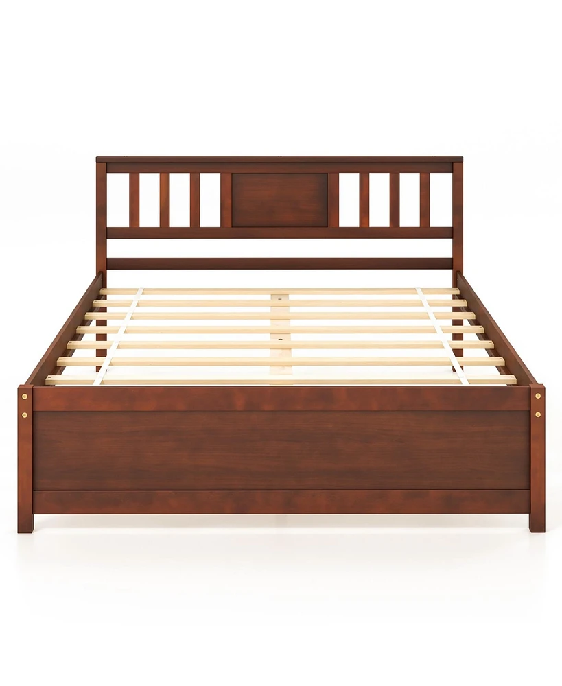 Wooden Platform Bed with Headboard and Slat Support