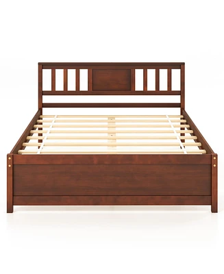 Wooden Platform Bed with Headboard and Slat Support