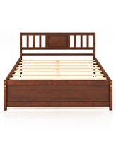 Wooden Platform Bed with Headboard and Slat Support