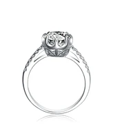 Sterling Silver White Gold Plated with Clear Cubic Zirconia Solitaire Ring