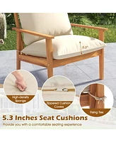 4 Pieces Outdoor Acacia Wood Conversation Set with Soft Cushions and Coffee Table-White