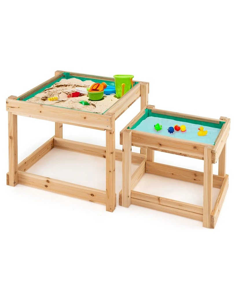 Wooden Sand and Water Tables with Protective Cover for Kids-Natural