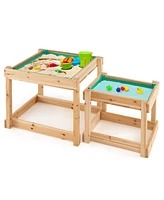 Wooden Sand and Water Tables with Protective Cover for Kids-Natural