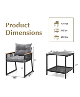 Gymax 3 Pcs Patio Furniture Set Pe Rattan Wicker Chairs w/ 2 Tier Coffee Table Soft Back