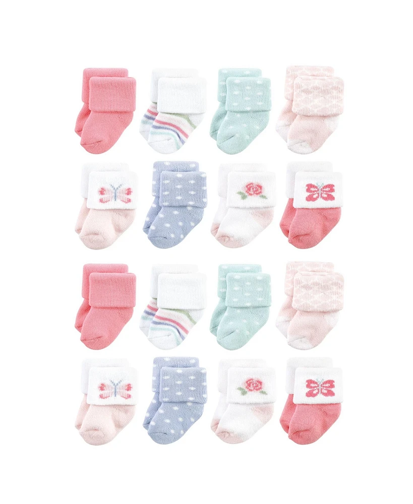 Hudson Baby Cotton Rich Terry Socks 16-Pack, Pastel Butterfly, 0-6 Months