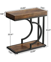 Tribesigns Narrow Side Table, C Shaped End Table Rustic Bedside Table Small Side Table for Couch
