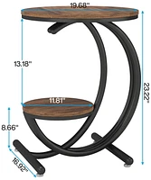 Tribesigns Round Side Table Set of 2, Industrial 2-Tier End Table with Storage Shelf