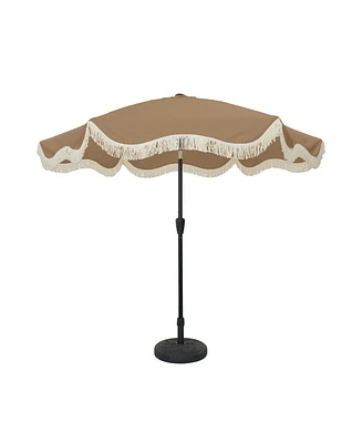 9 ft. Unique Design Crank Outdoor Patio Market Umbrella Beige with Full Fiberglass Rib and Base