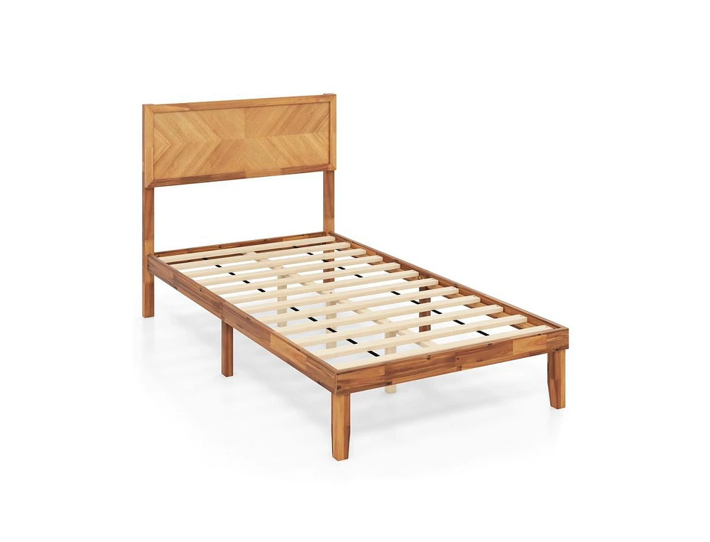 Bed Frame with Built-In Headboard and Storage Compartments