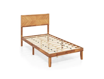 Bed Frame with Built-In Headboard and Storage Compartments
