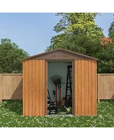 Storage Shed Metal Imitation Wood Grain 6×8 ft Tool Shed Waterproof Brown
