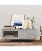 Modern Tv Stand for 55" TVs with Drop Down Door Cabinet 2 Storage Drawers