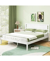 Wood Bed Frame with Headboard and Wooden Slats Support