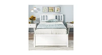 Wooden Platform Bed with Headboard Wood Slat Support