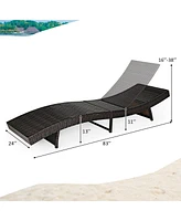 2PCS Patio Rattan Folding Lounge Chair Chaise Adjustable White Cushion